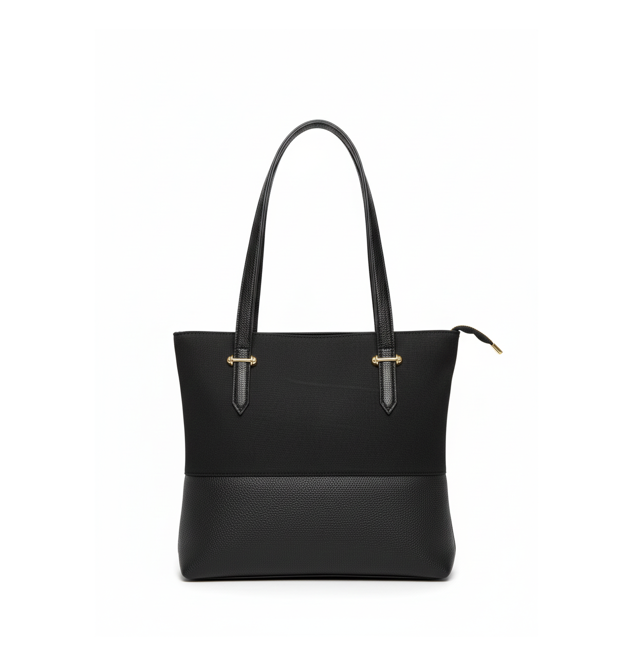 Elegant Two-Tone Black Tote Bag with Gold-Tone Hardware