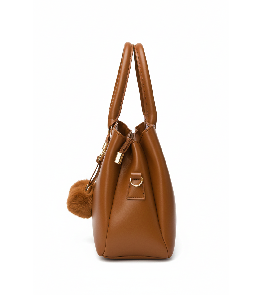 Chic Caramel Handbag with Gold Charm Accent
