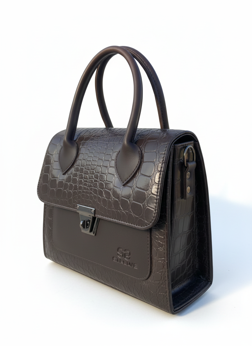 The Stellve Croc-Embossed Heritage Satchel – Cocoa Brown