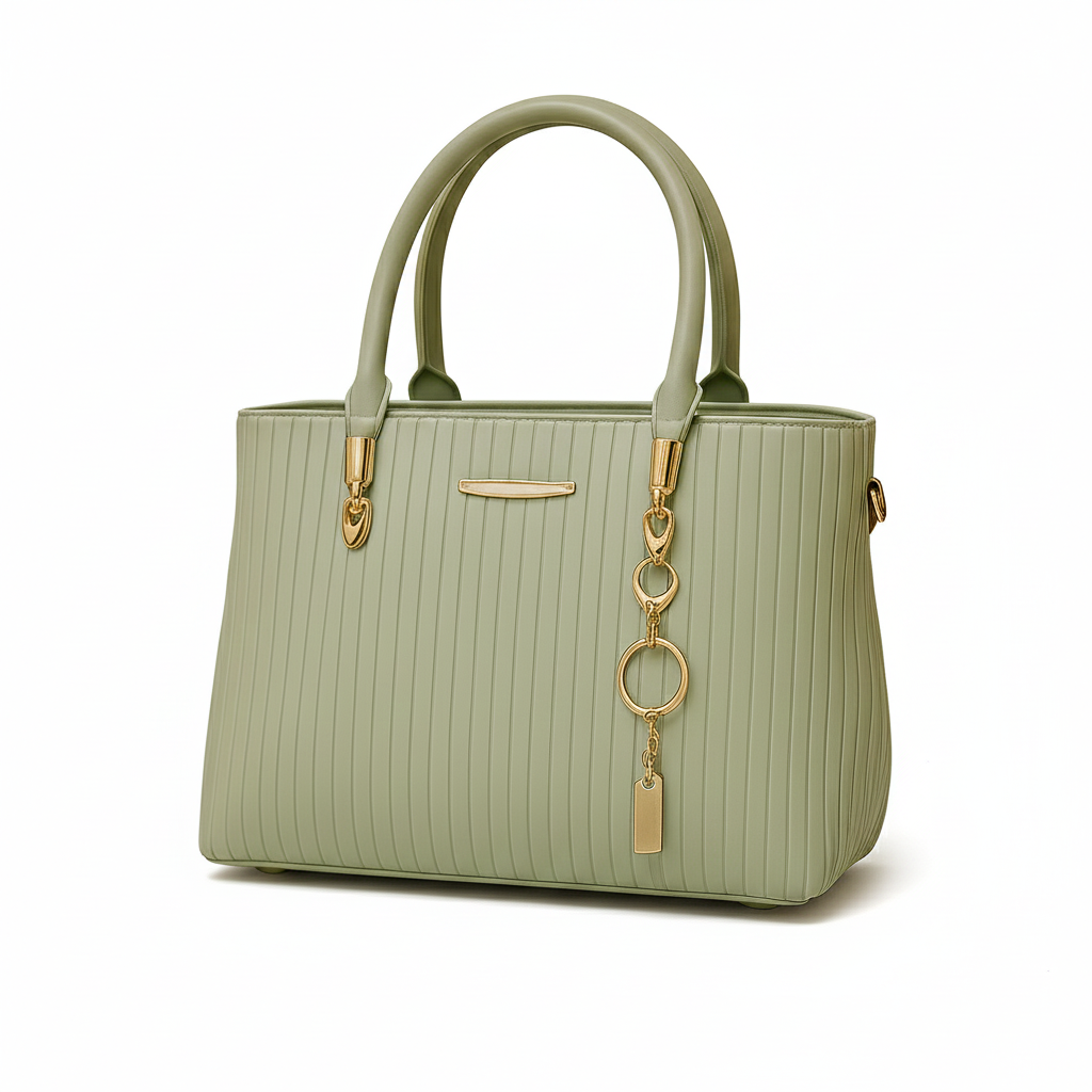 Mint Green Textured Shoulder Bag Set with Gold Accents (3-Piece Set)