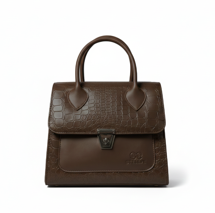 The Stellve Croc-Embossed Heritage Satchel – Cocoa Brown
