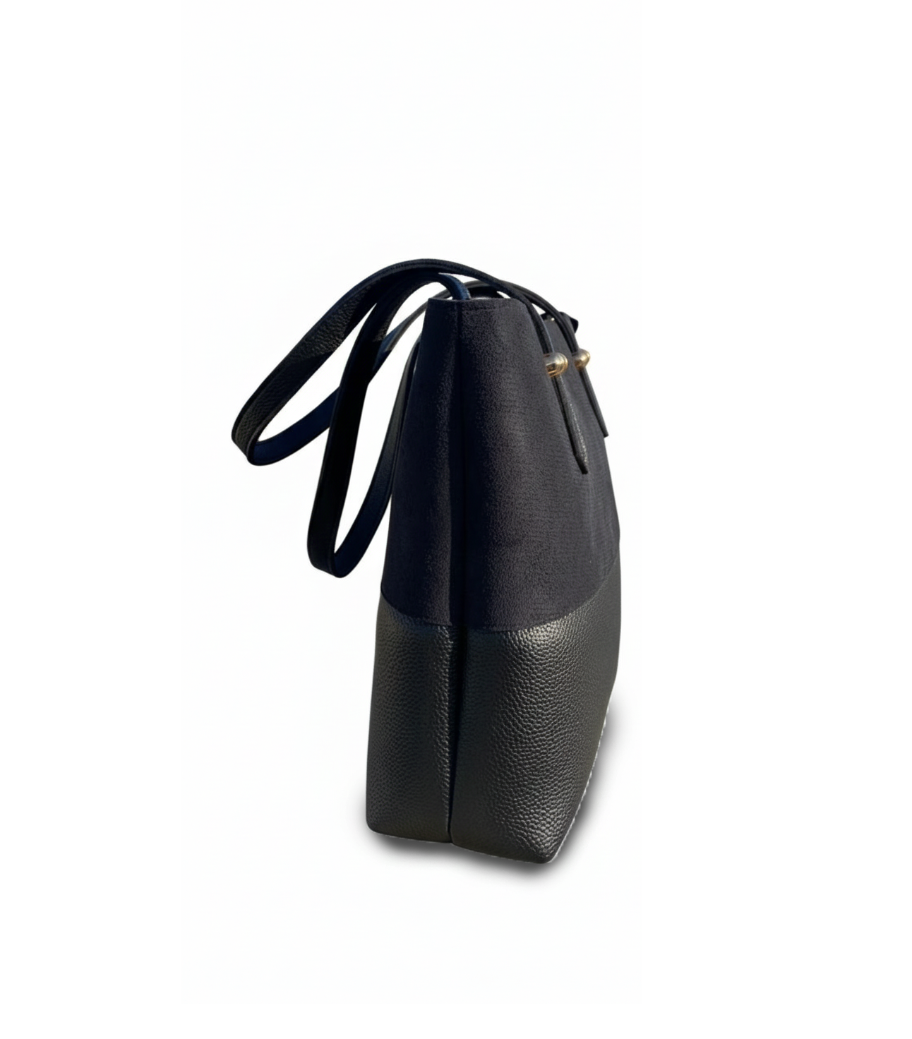 Elegant Two-Tone Black Tote Bag with Gold-Tone Hardware