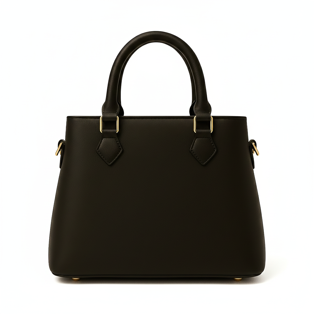TitleElegant Black Leather  Handbag with Gold Accents