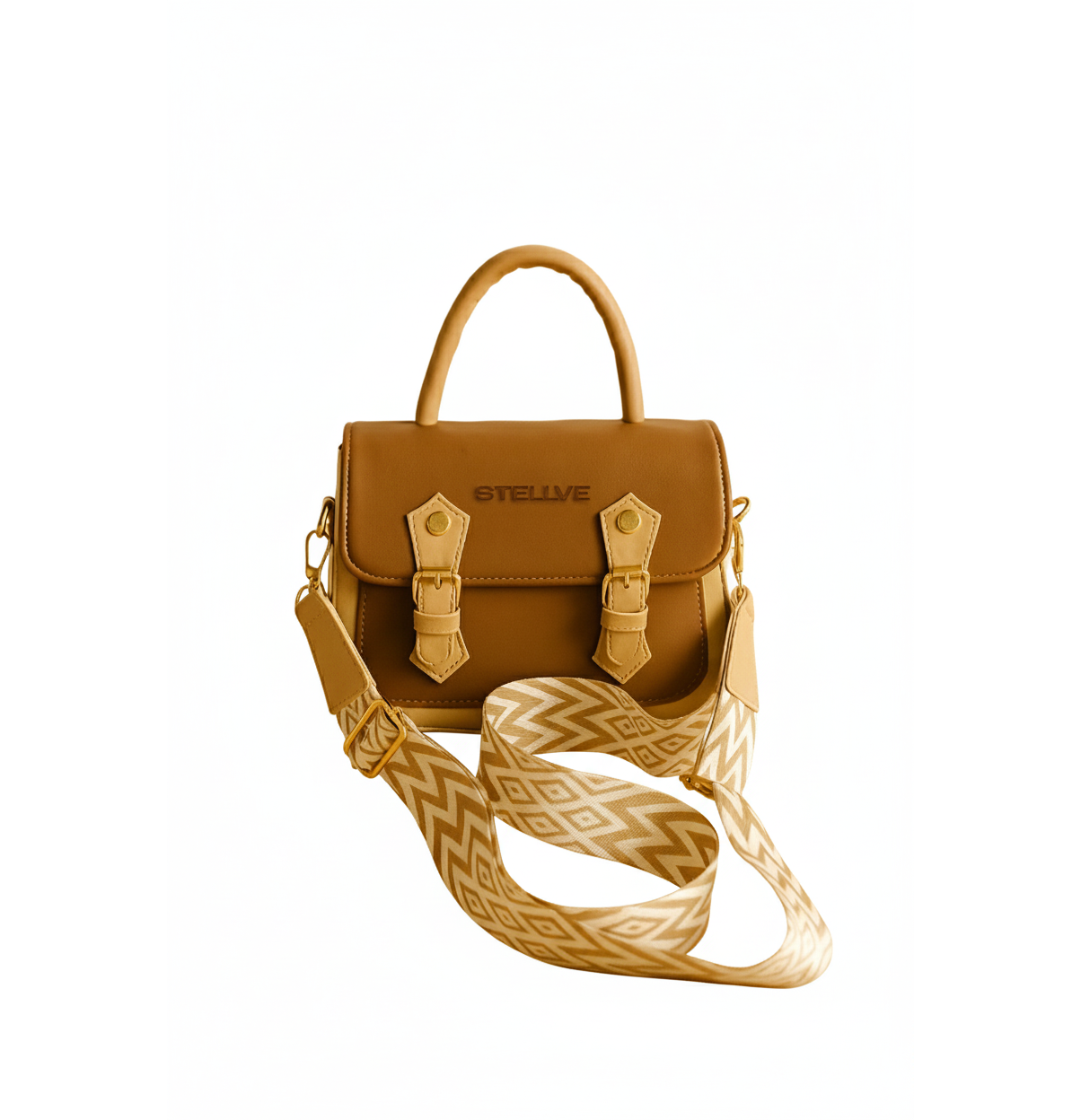 Classic Tan Leather Flap Bag with Dual Buckle Design