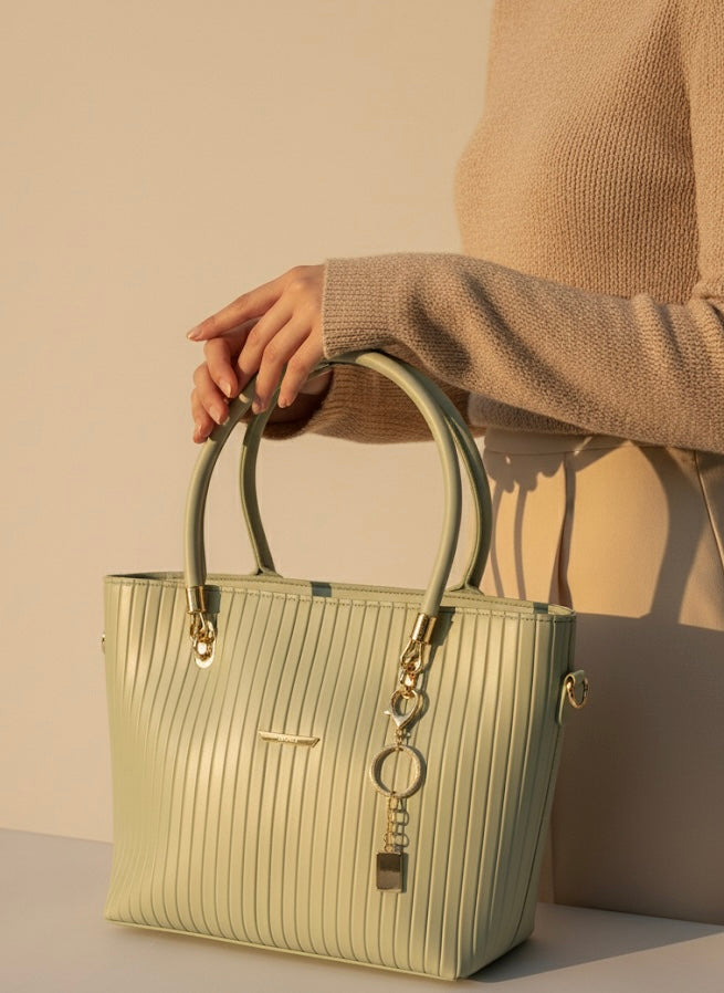 Mint Green Textured Shoulder Bag Set with Gold Accents (3-Piece Set)